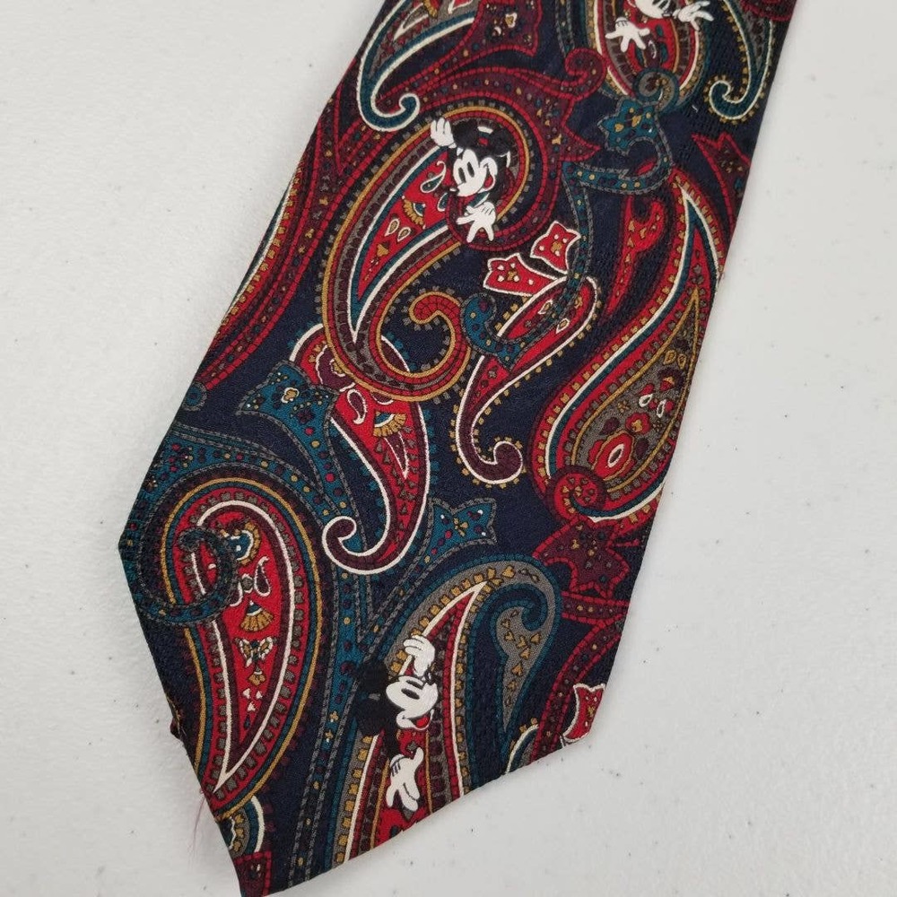 Micky Mouse Disney Red Green Black Gold Paisley Men's Silk Tie